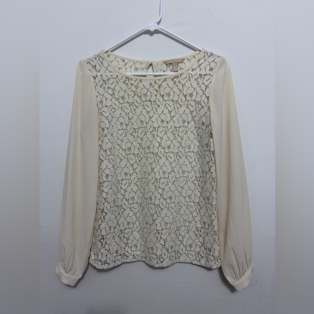 Banana Republic Lace Blouse XS Cream Floral Long Sleeve Elegant Top(A470)✨ - Picture 3 of 14